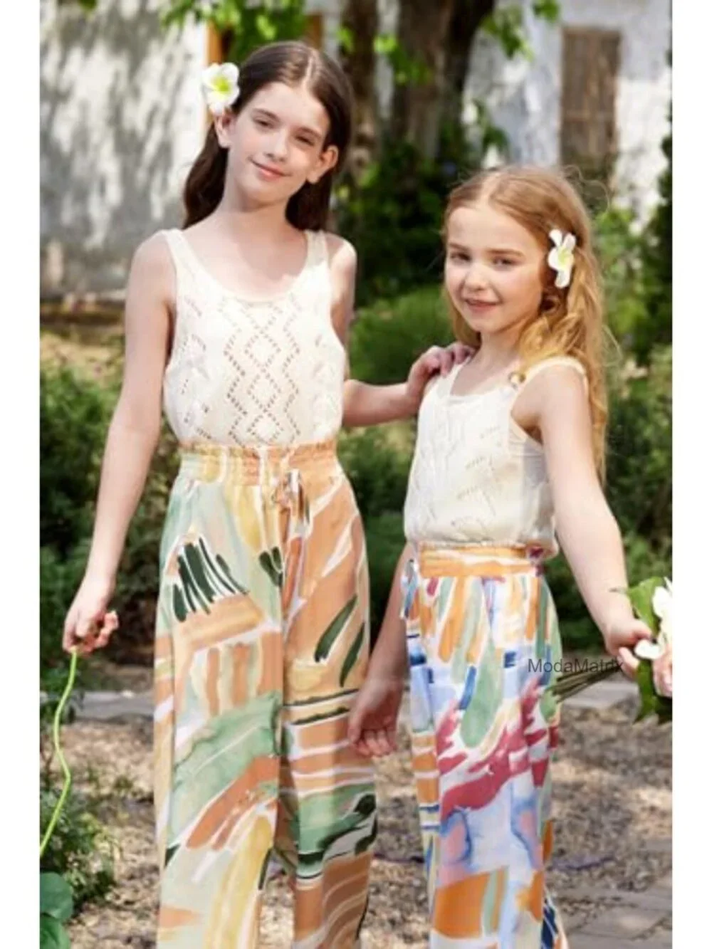 Girls Floral Wide Leg Palazzo Pants Lightweight Flowy Lounge Trousers with
